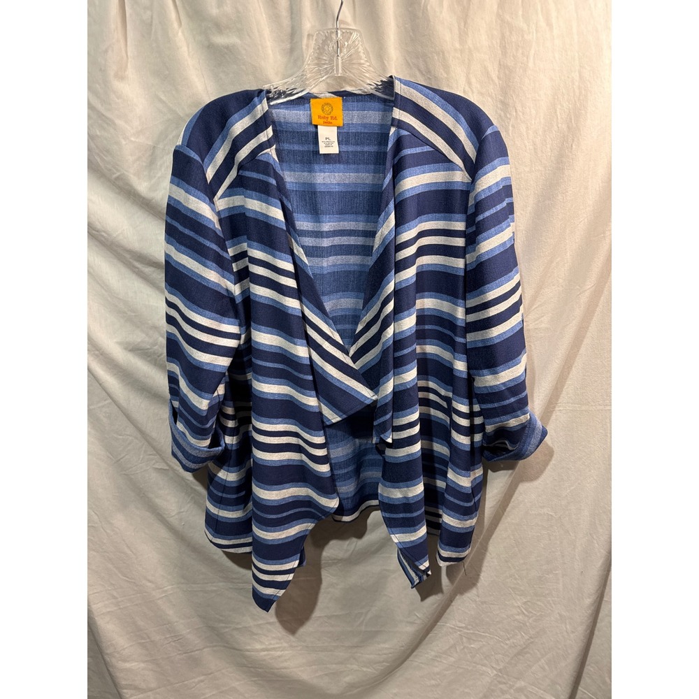 Ruby Rd Petite Blue White Striped Open Front Waterfall Cardigan Jacket PL
